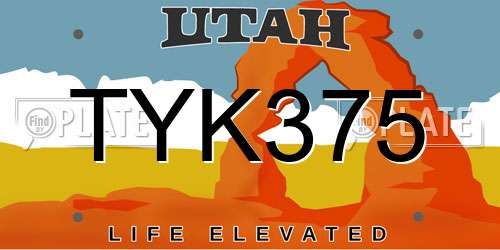 TYK375 Utah License Plate