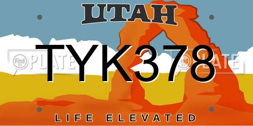 TYK378 Utah License Plate