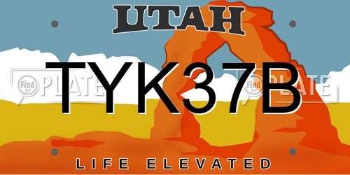 TYK37B Utah License Plate