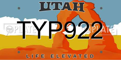 TYP922 Utah License Plate