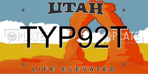 TYP92T Utah License Plate