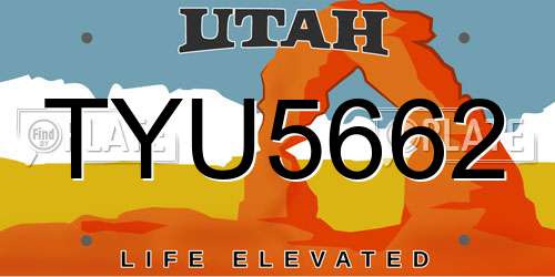 TYU5662 Utah License Plate