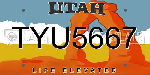 TYU5667 Utah License Plate