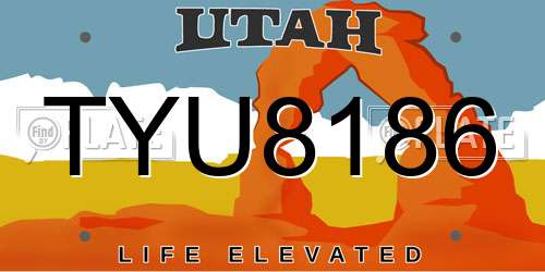 TYU8186 Utah License Plate