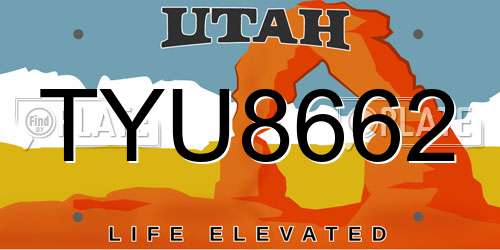 TYU8662 Utah License Plate