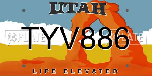 TYV886 Utah License Plate