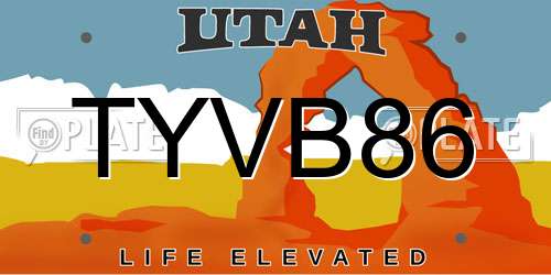 TYVB86 Utah License Plate