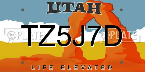 TZ5J7D Utah License Plate