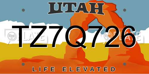 TZ7Q726 Utah License Plate