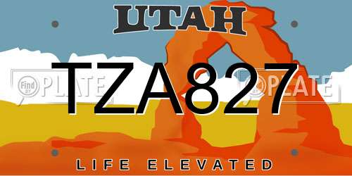 TZA827 Utah License Plate