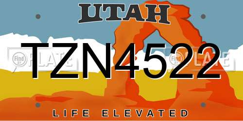TZN4522 Utah License Plate