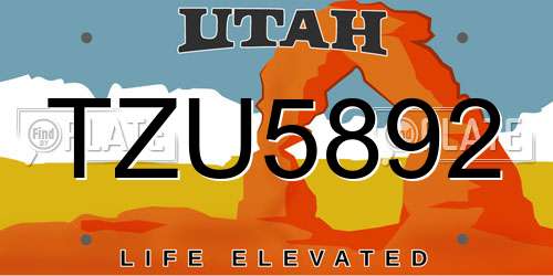 TZU5892 Utah License Plate