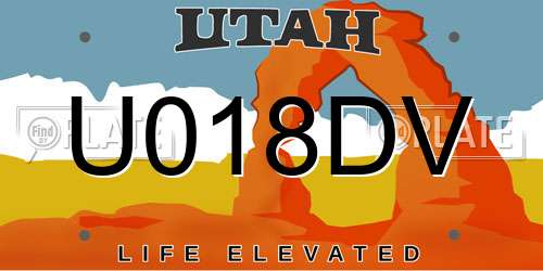 U018DV Utah License Plate