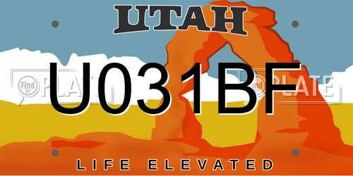 U031BF Utah License Plate