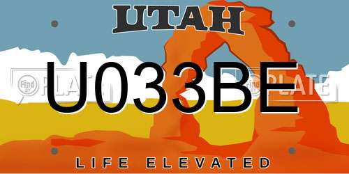U033BE Utah License Plate