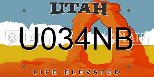 U034NB Utah License Plate