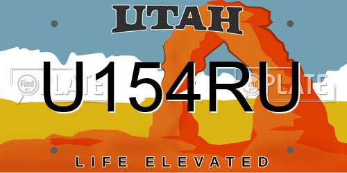 U154RU Utah License Plate