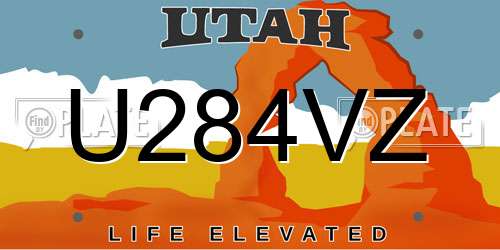 U284VZ Utah License Plate