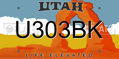 U303BK Utah License Plate