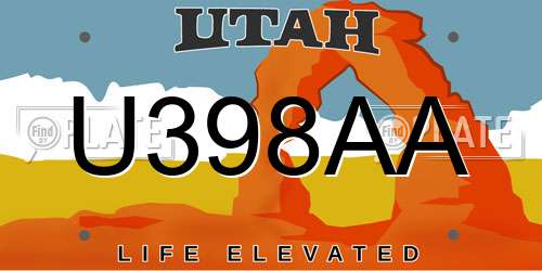 U398AA Utah License Plate