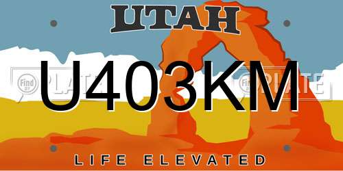 U403KM Utah License Plate