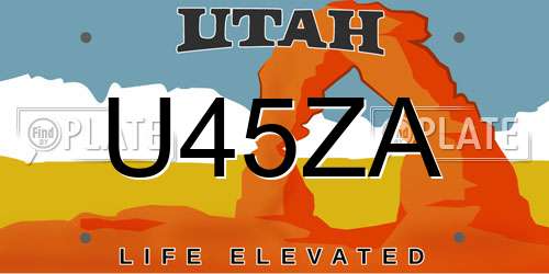 U45ZA Utah License Plate