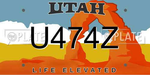 U474Z Utah License Plate