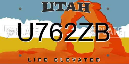 U762ZB Utah License Plate