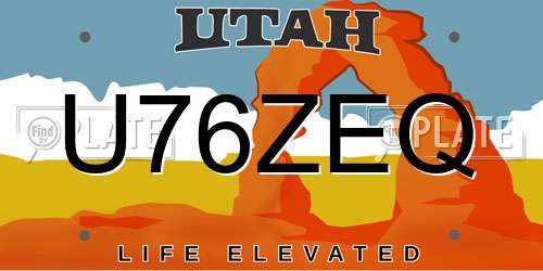 U76ZEQ Utah License Plate