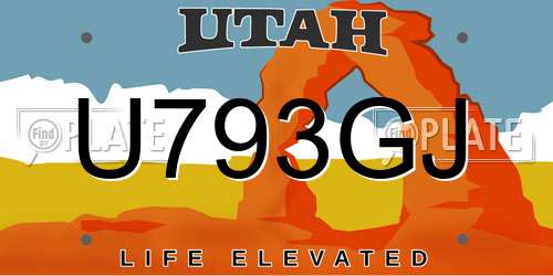 U793GJ Utah License Plate