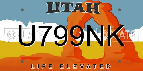 U799NK Utah License Plate