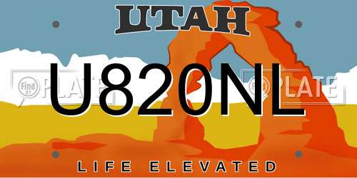 U820NL Utah License Plate