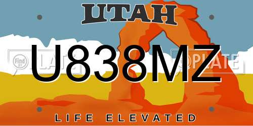 U838MZ Utah License Plate