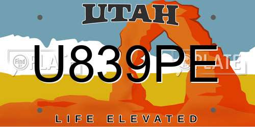 U839PE Utah License Plate