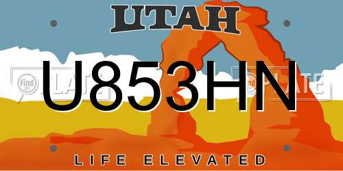 U853HN Utah License Plate