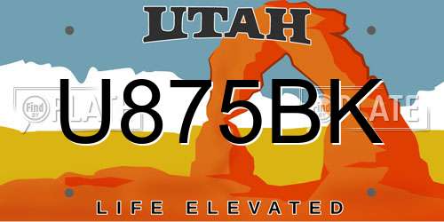 U875BK Utah License Plate