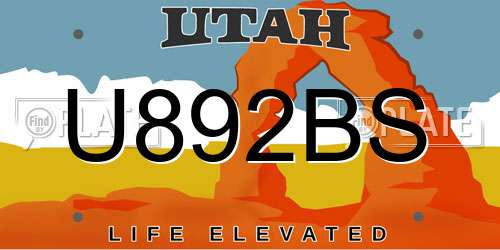 U892BS Utah License Plate