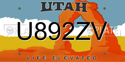 U892ZV Utah License Plate