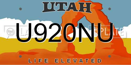U920NU Utah License Plate
