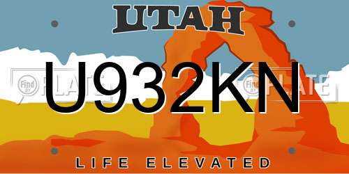 U932KN Utah License Plate