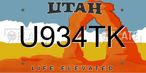 U934TK Utah License Plate