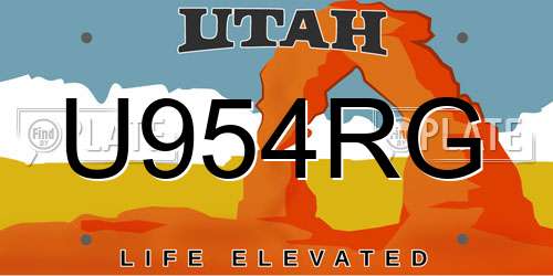 U954RG Utah License Plate