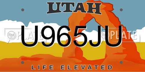 U965JU Utah License Plate
