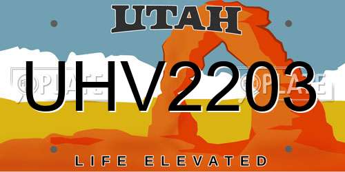 UHV2203 Utah License Plate