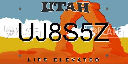 UJ8S5Z Utah License Plate