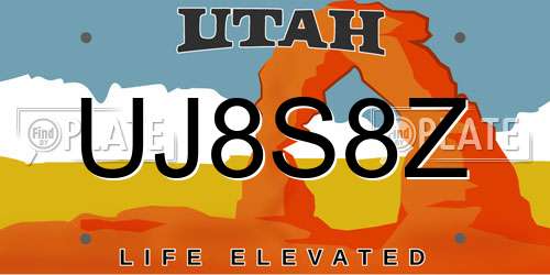 UJ8S8Z Utah License Plate