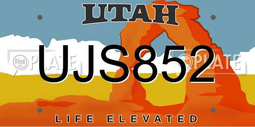 UJS852 Utah License Plate