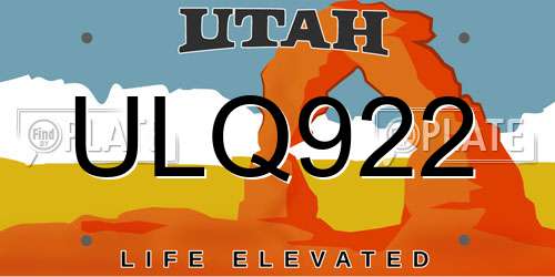 ULQ922 Utah License Plate