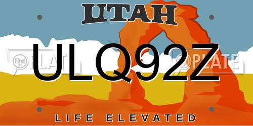 ULQ92Z Utah License Plate