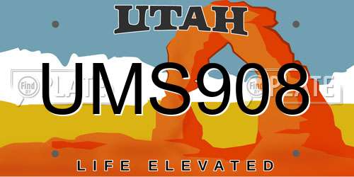 UMS908 Utah License Plate